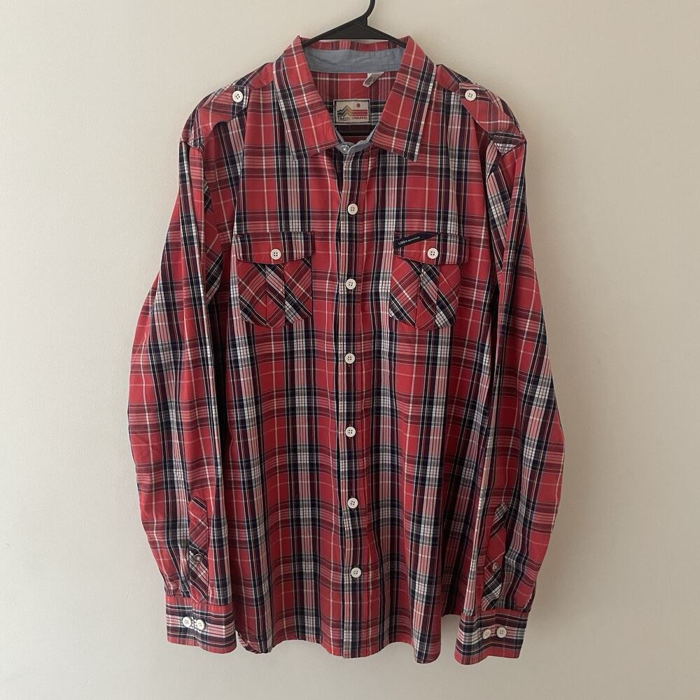 LRG Red‎ Plaid Button Up Cotton Shirt L Y2K Skater Grunge Streetwear Layer